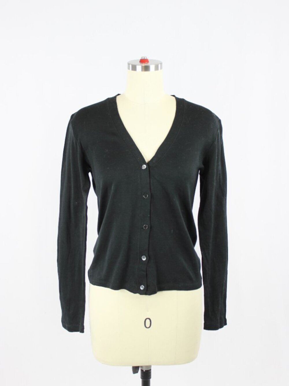 MAJESTIC FILATURES Black 100% Cotton Neck Cardigan T-Shirt Top, Size 4/L